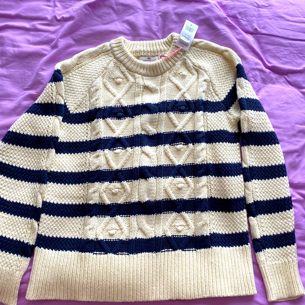 Vineyard Vines Cream and Navy Striped Sweater